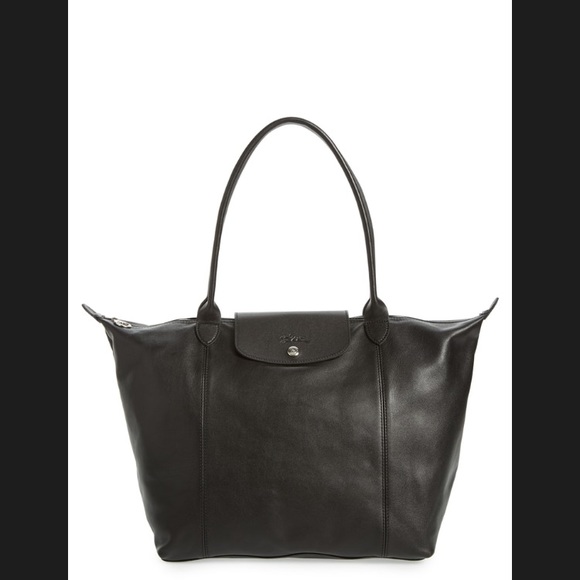 COPY - Longchamp Le Pilage Cuir Black Leather Tote $530 - Picture 1 of 12